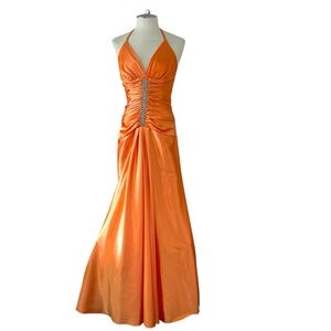Elegant Orange Halter Evening Gown